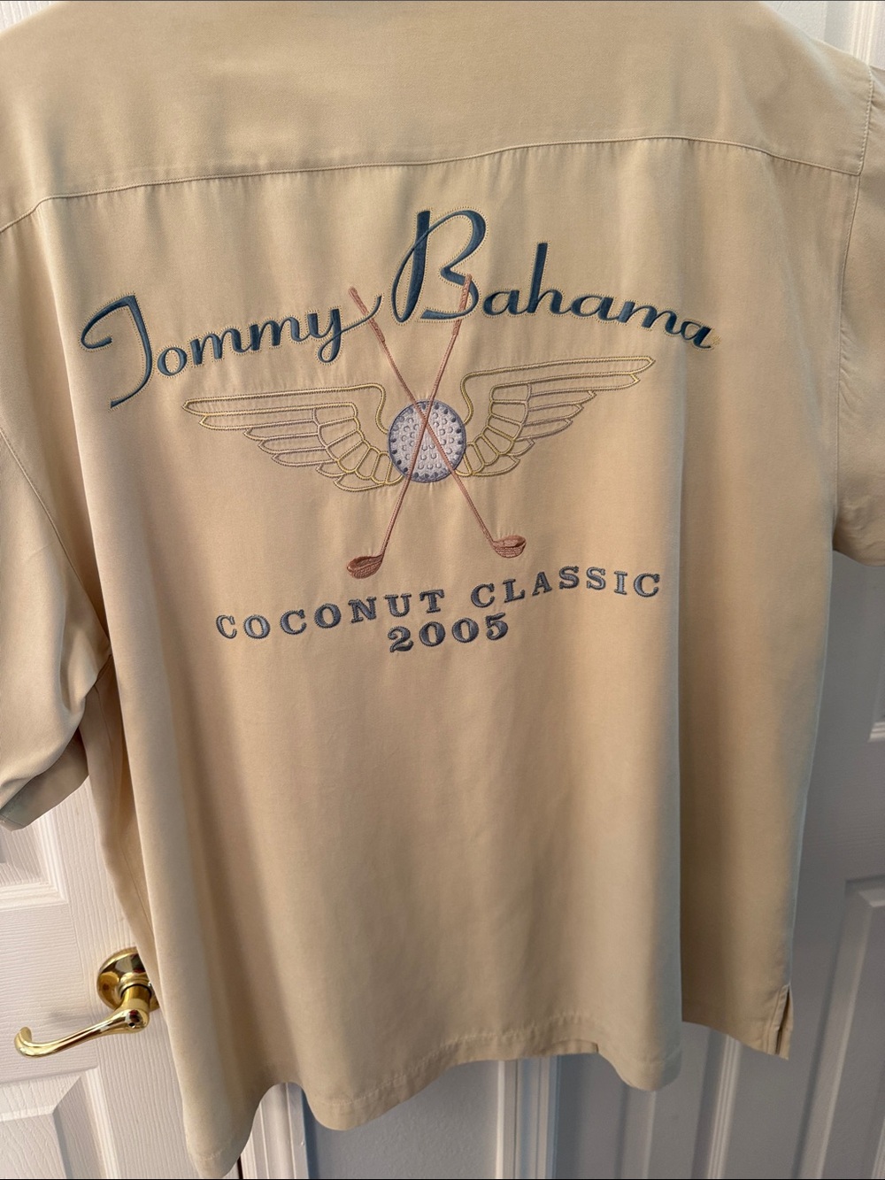 Tommy Bahama Beige Short-Sleeve Embroidered Back Golf Shirt